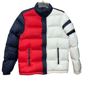 Tommy Hilfiger Kids Down/Feathers Puffer Jacket Red White Blue Sz M Preppy Retro
